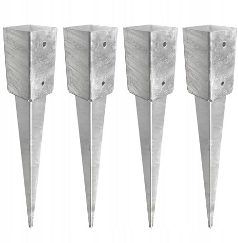 Douille de sol à enfoncer galvanisée à chaud - Support de poteau en acier pour poteaux en bois carré - Ancrage au sol pour poteaux en bois (4, 45 x 45 x 600)