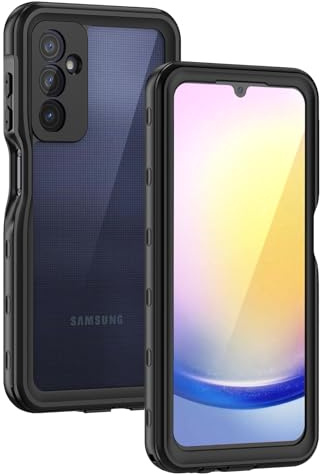 Lanhiem for Samsung Galaxy A25 5G Case, IP68 Waterproof Dustproof, Built-in Screen Protector, Rugged Full Body Shockproof Protective Cover for Samsung A25 5G /4G 6.5, Black/Clear