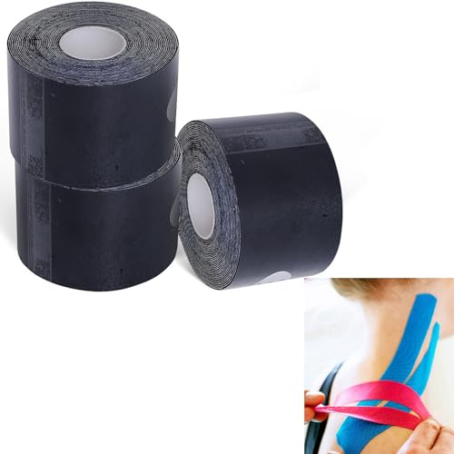 3 Rouleaux， Strap Bande Kinesiologie, 5cmx5m Bande Adhesive Elastique Kinésiologie, Résistante Kinesio Tape avec Bande Kinesiologie pour Genou Articulations et Maintien Musculair（Noir）