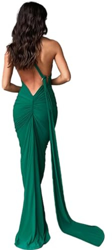 ABINGOO Vestido de Verano Largo Maxi Sexy Bodycon Sin Mangas Elegante Color Sólido Halter para Mujer - Cóctel de Noche (Verde, L)