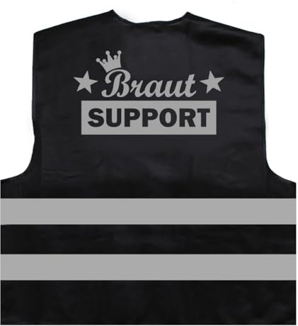Generic Braut Support JGA Junggessellenabschied 2024 Warnweste BZW. Signalweste mit reflektierendem Aufdruck - Größe L/XL, Schwarz
