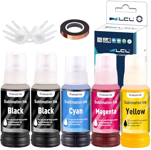 LCL 5Pack 500ML Sublimationstinte Nachfüllung für Epson EcoTank ET-2400 ET-2720 ET-2800 ET-2803 ET-2760 Inkjet Printers for Heat Transfer Mug,Tumbler,T Shirts(Autofill/Upgrade Version/ICC Free)