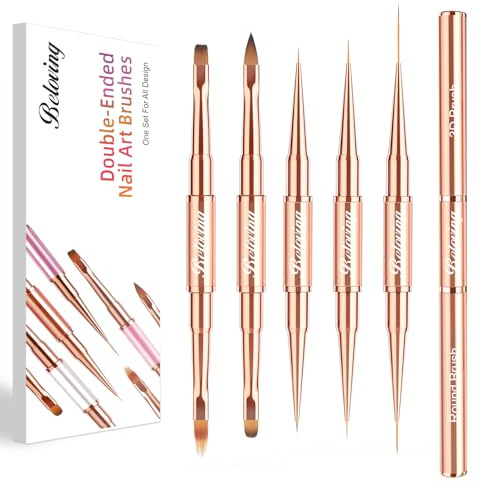 5 Stück Nail Art Pinsel für Gelnägel, Doppelseitige Nagel Pinsel für Nageldesign, Nagel Liner Pinsel Nail Art Pinsel Set für Nagellack, UV Lack, Ombre, Gold