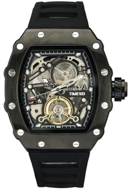 TIME100 Orologio Automatico Uomo Scheletrato Rettangolare Silicone