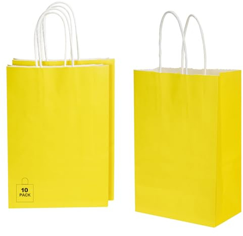CHARMGIFTBOX 10 Stück 15 x 21 x 8 cm Gelb Papiertüten mit Henkel, Geschenktüten für Ostern, kleine süße Tüten für Kinder- und Erwachsenenpartys, Geburtstage, Hochzeiten, Babypartys