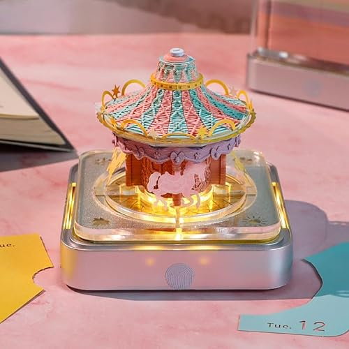 Schreibtischkalender mit Lichtern, 2026 Schreibtisch Kalender 3D Memo Pad Papier Kunst Sakura Baum Kreative 3D Notizblock Papier Schnitzen Geschenk Desktop Dekoration Battery not included (Karussells)