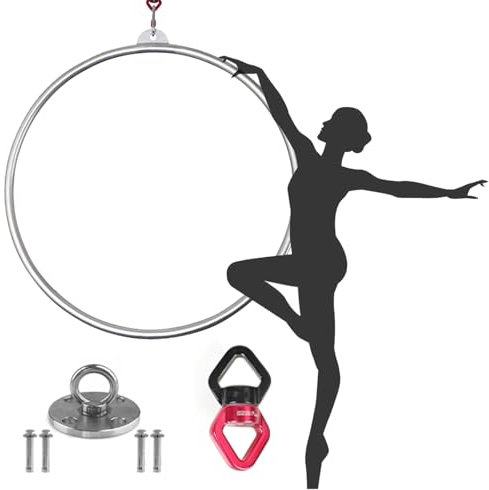 Quixnova 90 cm Aerial Hoop, Art Yoga Hoop Kit, Tanz-Fitnessgerät, Single Point Circus Yoga Hoop aus Edelstahl mit Zubehör,2.5cm-85cm