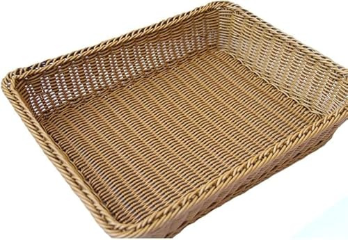 PIDUDU Wicker Woven Bread Basket,Bread Basket Storage Basket Rectangle Faux Rattan Coffee Table Decor Fruit Snacks Container Basket, Restaurant Serving (L)