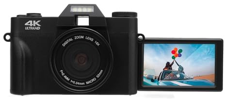 Fotocamera Digitale, Videocamera Digitale WIFI 4K 56MP con Zoom 16X e Touch Screen con Rotazione IPS da 3 Pollici a 270°, Webcam da Viaggio