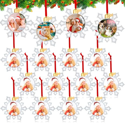 Gushu 16 Stück Foto-Ornamente, Kugeln, Weihnachts-Bilderrahmen-Ornament, Kunststoff, zum Aufhängen, Ornament und befüllbar, personalisierbare Rahmenkugeln für Feiertagsdekoration,