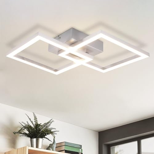 Homefire Deckenlampe LED Deckenleuchte Wohnzimmer - Modern Design Küchenlampe 24W 4000K Wohnzimmerlampe Flurlampe Neutralweiß Schlafzimmerlampe Flur Deckenbeleuchtung Eckig Silber für Esszimmer Büro