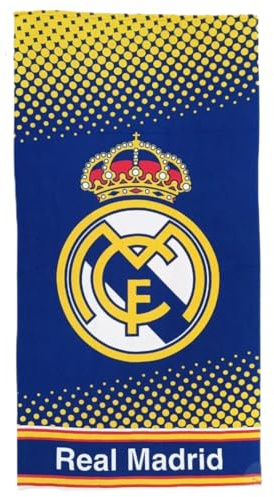 Real Madrid Toalla de Playa Oficial, 70 x 140 cm, Azul con Logo del Club