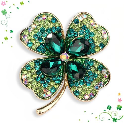 Jeyorzy 1 Pcs Broche en Forme de Trèfle à Quatre Feuilles Femme Accessoires de Mode en Cristal pour Robes, Chapeaux, Sacs, Mariage et Anniversaires
