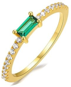 Mesnt 14K Gelbgold Goldring Damen 585 Echtgold mit Rechteckig Im Labor Gezüchteter Smaragd und Moissanit, Größe 60 (19.1)
