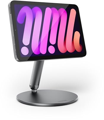 LULULOOK Soporte magnético para iPad mini 7 con base giratoria de 360°, soporte plegable de aluminio para Mini 6, soporte de escritorio para tablet para Apple iPad mini (A17 Pro) 2024/6 (8.3 2021