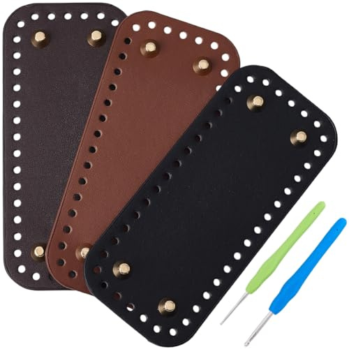 CALFOVERA 5 pz 3 colori PU Pelle Borsa Maglia Uncinetto Fondo Rivetto Base Rettangolare Borsa Creazione Formatrice con Fori 2 pz Uncinetti per Fai Da Te Borsa A Tracolla Borsa Tote Creazione