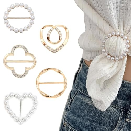 JRYXDS 5 Pcs Anelli Sciarpe Fibbia Per Donne Angolo Vestiti Annodato Fibbia Fibbie Clip Ad Anello Per Sciarpa,Cravatta E Maglietta Ad Angolo,Accessorio Per Abbigliamento Femminile