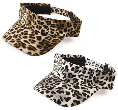 CharmBurst 2 Piezas Visera Leoprint, Gorra con Cierre, Sombrero de Protección Solar para Verano y Ocio, Accesorios para Festivales, Visera para Golf Tenis