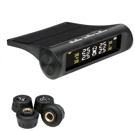 VNSMM Sistema di monitoraggio della Pressione dei Pneumatici TPMS Solare, avviso di Temperatura, Tester di Pressione dei Pneumatici per Auto, 4 sensori(Solar TPMS A)