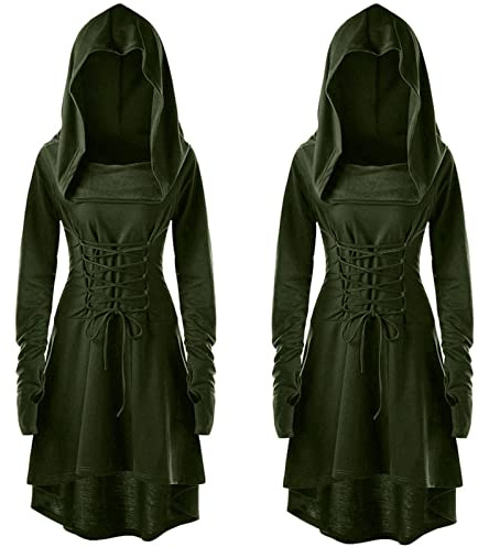 Bastwahl Costume Halloween Femme - Robe Medievale Femme, Costumes Renaissance Capuche avec Lacets Vintage Pull Hoodie Gothique