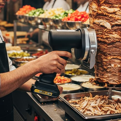 Affettatrice Elettrica Per Kebab Da 80 W, Coltello Per Kebab Automatico Senza Fili - Regolazione Dello Spessore Da 0,5 A 8 Mm | Durata Di Utilizzo: 3-4 Ore, Con Pala Per Carne + 2 Batterie