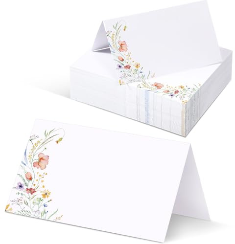 CHarmeFleur 50 Stück Aquarell Wildblumen Platzkarten Tischkarten Tischkarten Mit Blumenmuster Tischkarten Zum Falten Für Party Hochzeit