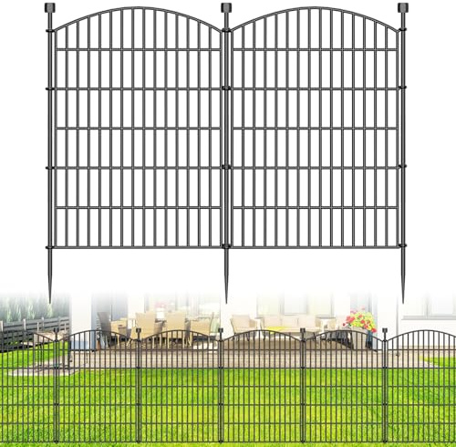 10 Panels No Dig Decorative Garden Fence - 102 cm (H) x 7.2 m (L), Dog Fence Outdoor for Yard，Rustproof Metal Animal Barrier Ground Stakes Fencing for Garden, Patio, Flower Bed