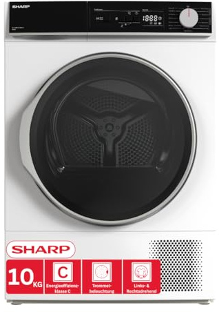 SHARP KD-NHA0S6GW1C-DE Wärmepumpentrockner (10 kg, EEK C), (15 Trockenprogramme, 20 Min. Kurzprogramm, Edelstahltrommel mit LED-Beleuchtung), Weiß