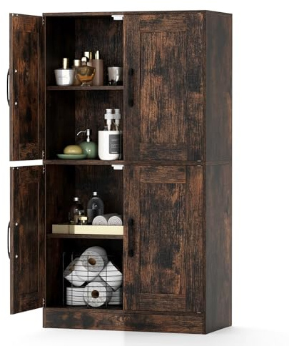 KOMFOTTEU Credenza Alta da Cucina con Ante e Ripiani Regolabili, Mobile Buffet con Dispositivo Antiribaltamento, Armadio Dispensa per Soggiorno, Ingresso, Bagno, 60 x 30 x 110 cm (L x P x A) (Marrone)