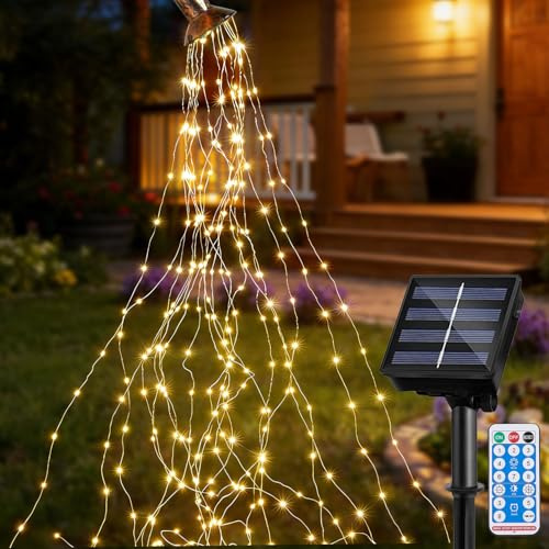 Taechalingo Lichterschweif 2M 400LED Lichterbündel,8 Modi Wasserfall Solar Lichterkette,Wasserdichte LED Lichterstrang,Kleine Solar LED Lichterkette,Timer,Fernbedienung, für Innen Außen Deko