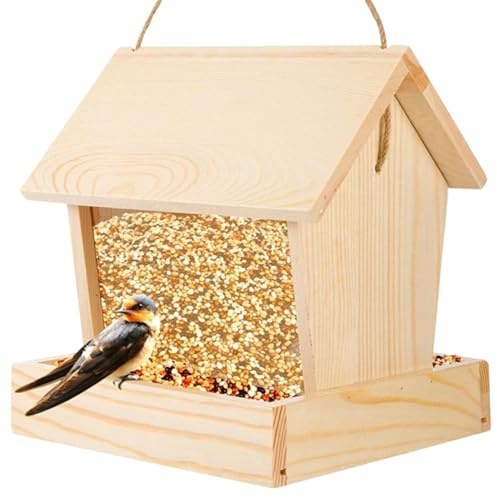 Tyinerc Comederos para Pájaros de Exterior | Estación de Alimentación Colgable de Madera | Comederos para Aves Silvestres - Jardín Balcón Patio Porche Árbol Parque