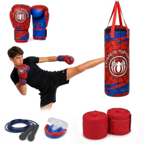 Kids *Punching bag* Gloves Boxing Bag Hanging Rucksack 2ft Set, Perfect for Junior/Children Training Kickboxing Taekwondo Grappling Workout Muay Thai Karate kit（Without Filling）