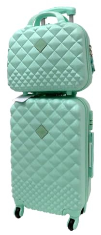 Camomilla Milano Set 2 pz Valigeria, Trolley (40 lt.) + Vanity Case (15 lt.), Materiale Rigido, Ruote Pivotanti, Colore Verde Azzurro