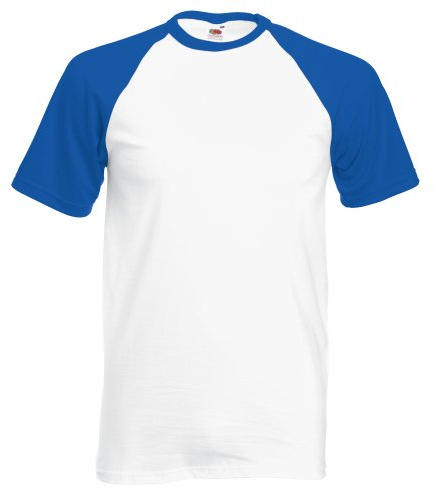 Fruit of the Loom T-Shirt de Baseball à Manches Courtes pour Homme (XL) (Blanc/Bleu Royal)