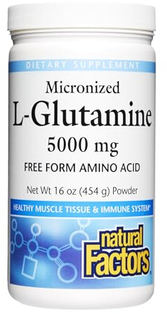 Natural Factors Micronized L-Glutamine 5,000 mg Powder - Easy Absorption Gut Health Support Supplement - Powder Amino Acid Supplement Supports Muscle Recovery - 16 oz (90 Servings)