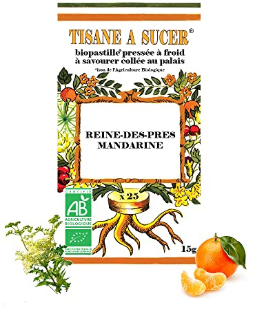 Bio Pastilles Tisane à Sucer Reine des Prés et Mandarine Bio - 15g - 25 pastilles