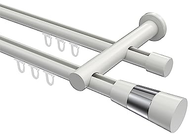 Interdeco Innenlauf Gardinenstangen Weiß doppelläufig 20 mm Ø Platon Tanara, 120 cm