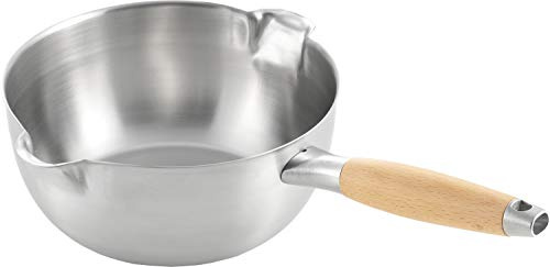 Yoshikawa - Aikata Double Spouted Stainless Steel Sauce Pan- PD3007, 8 inch inches/20 cm/2.3 Litre,Wood Handle, Compatible with All Types of hobs, Made in Japan
