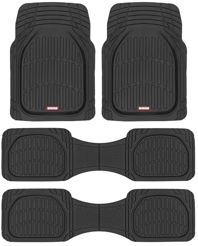 Motor Trend Original FlexTough Black Rubber Car Floor Mats for 3 Row Vehicles, Front & Rear 2nd Row Deep Dish All Weather Automotive Heavy Duty Trim to Fit, Automotive Liners for Cars Truck Van SUV