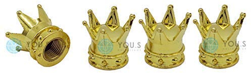 YOU.S Alu Kronen Ventilkappen Gold mit Dichtung Ventil Kappen Abdeckung für Auto PKW LKW (4 Stück)