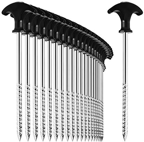 com-four® 24x Zelt-Heringe aus Stahl - robuste Erdnägel mit Gewinde für Camping und Outdoor - ideal für normalen und harten Boden mit T-Griff 0170x7mm