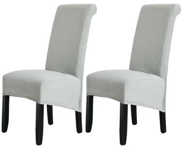 LANSHENG Samt Stuhlhussen 2er Set, Waschbar Stuhlbezug XL, Hellgrau | Stretch Stuhlhussen für Esszimmerstühle Haus Küche Restaurant