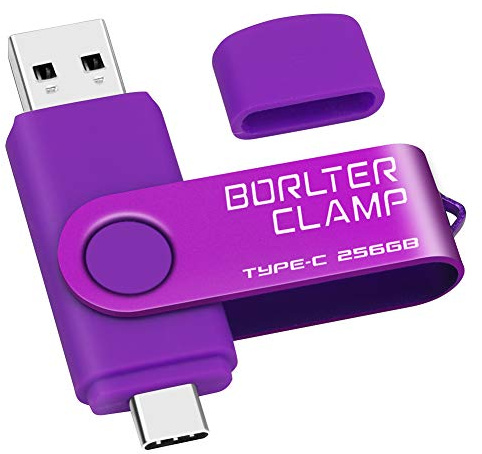Clé USB Type C 256 Go, BorlterClamp Mémoire Stick Double Connecteur USB C 3.0 U Disque Flash Drive pour Smartphone Android Samsung S10/S9/S8, Huawei Honor, LG, Tablette et Ordinateur (Violet)