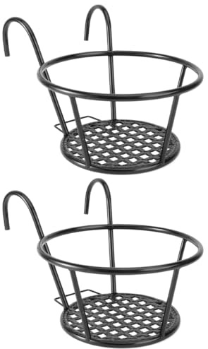 DOITOOL 2Pcs Fence Metal Hanging Planters, Balcony Planters for Outdoor Garden, Railing Plant Pots Stand, Fence Flower Basket Holders, Balcony Wall Window Box for Home Decorator, plant Lovers