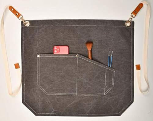 Luchuan Multi-Purpose Half Waist Canvas Work Apron - Heavy Duty Tool Apron - Adjustable Single Side Kitchen Apron for Men & Women (Gray-1)