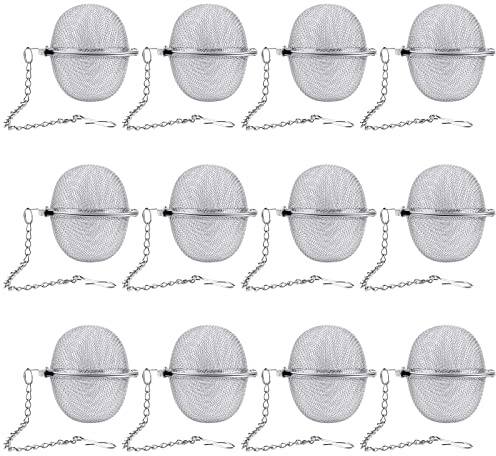 12 Pack Tea Ball Infuser Stainless Steel Mesh Tea Strainer Filters Tea Interval Diffuser with Extended Chain Hook for Brew Loose Leaf Tea and Spices & Seasonings
