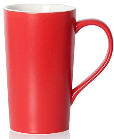 Smilatte 20 Ounces Extra Large Coffee Mug, M007 Plain Tall Big Ceramic Tea Cup with Handle for Dad Men, Red