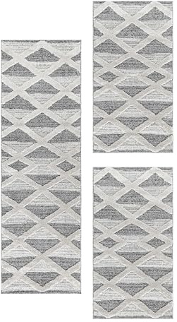 HomebyHome Bettumrandung Schlafzimmer 3 teilig Teppich Grau-7 - Waschbarer Bettumrandung Teppich Läufer Set Extra Flauschig Bettvorleger Schlafzimmer Bettset:2 St. 60x110 cm | 1 St. 80x250 cm
