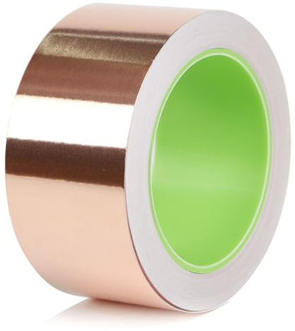 QILIMA Ruban adhésif en feuille de cuivre 5 cm x 20 m double conducteur pour blindage EMI, soudure, circuit vitrail, travaux manuels, réparations électriques et mise à la terre