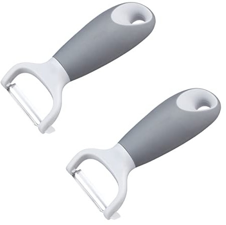 Relaxdays Sparschäler 2er Set, bewegliche Edelstahlklinge, doppelseitig, Schäler Gemüse & Obst, Universalschäler, grau